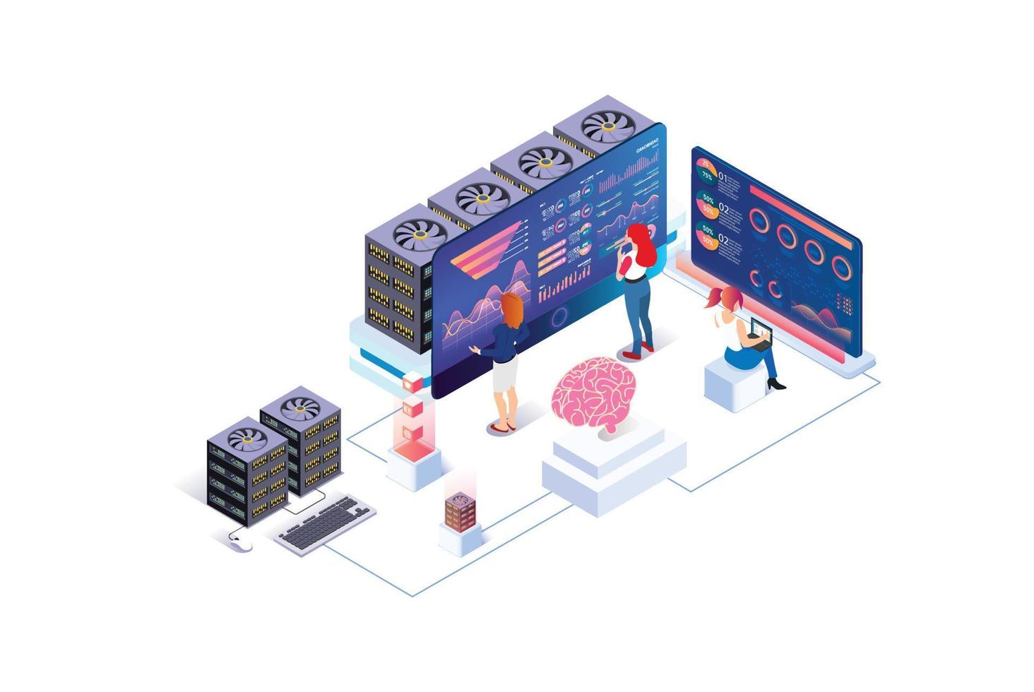 modern isometrisk data analys illustration, webb banderoller, lämplig för diagram, infografik, bok illustration, spel tillgång, och Övrig grafisk relaterad assetsweb vektor