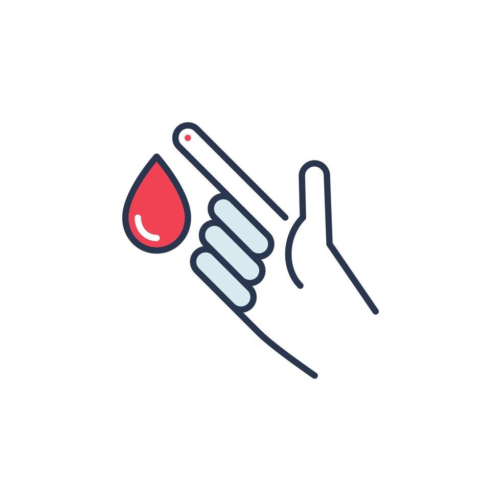 Blut fallen von Finger Vektor Diabetes Diagnose Konzept farbig Symbol