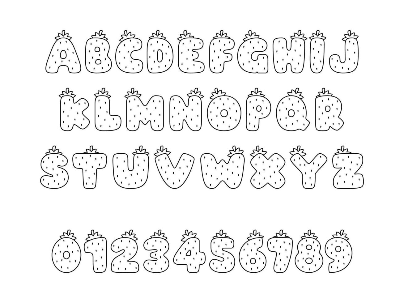 jordgubb font, engelsk brev från en till z med siffra 0 till 9 vektor