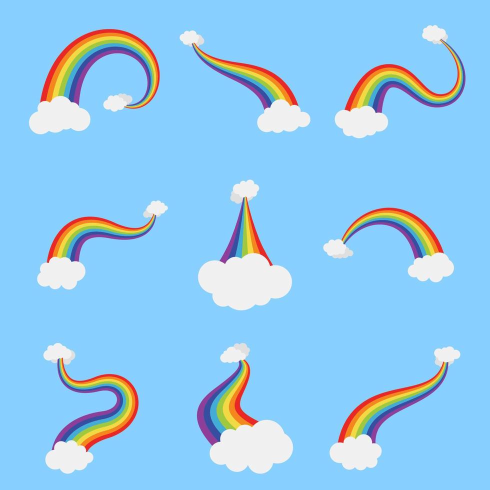 Regenbogen mit Wolke im flachen Stil isoliert vektor