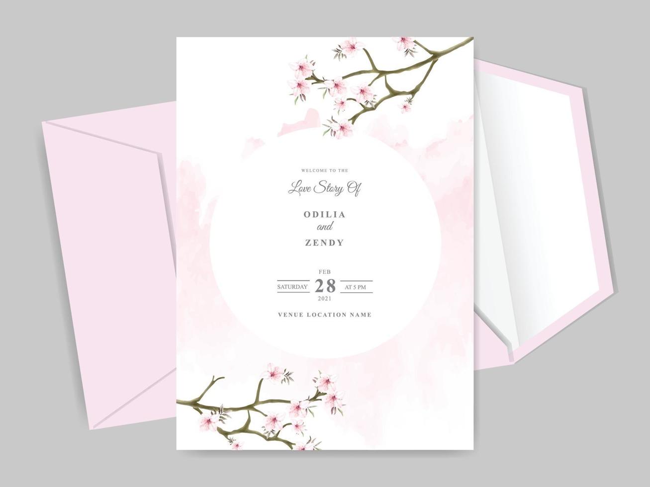 schöne und elegante florale Hand gezeichnete Hochzeitseinladungskartenschablone vektor