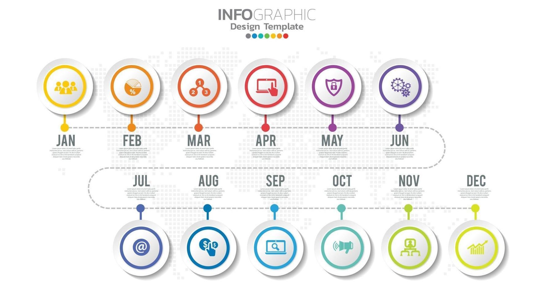 Timeline Infografik Vorlage mit 12 Monaten. vektor