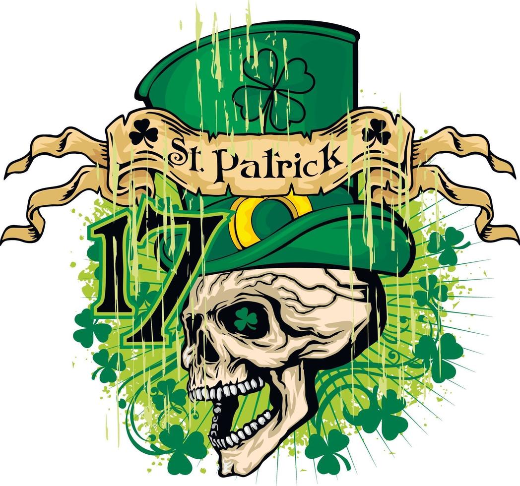 st.patrick Schädel mit grünem Hut, Grunge Vintage Design T-Shirts vektor