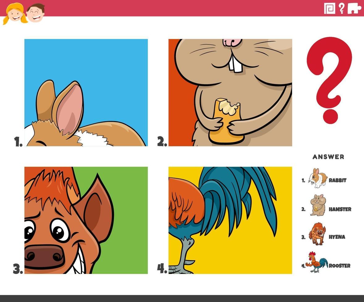 gissa tecknade djurkaraktärer pedagogiskt spel för barn vektor