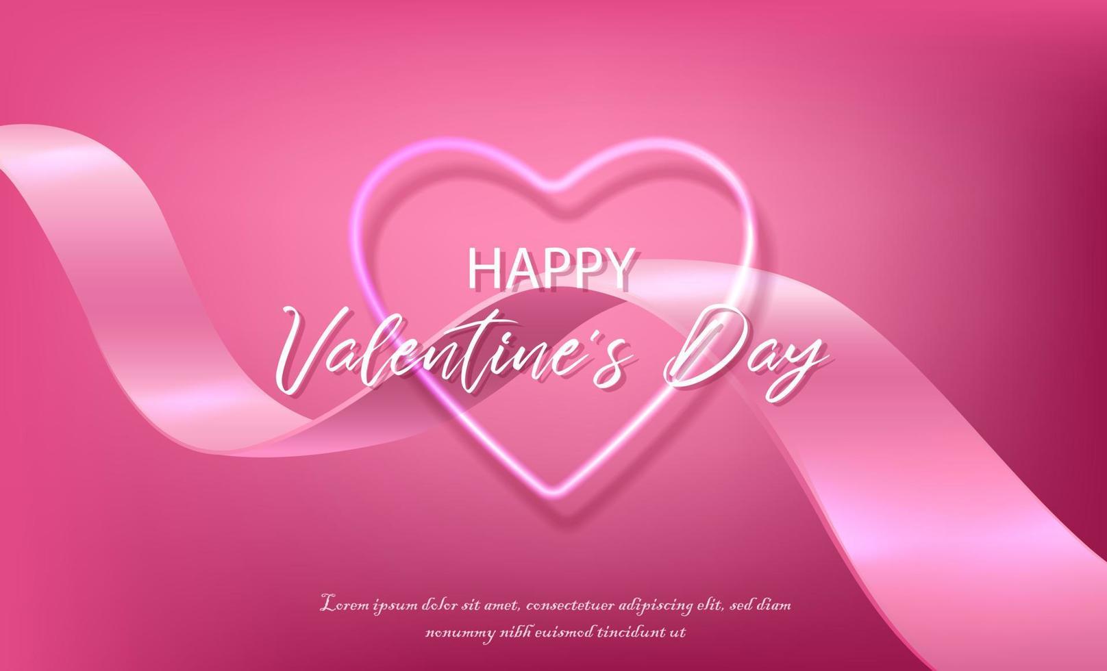 3d realistisk vektor valentines baner. romantisk firande baner, flygblad, webb, hälsning kort. rosa bakgrund med neon hjärta och band.
