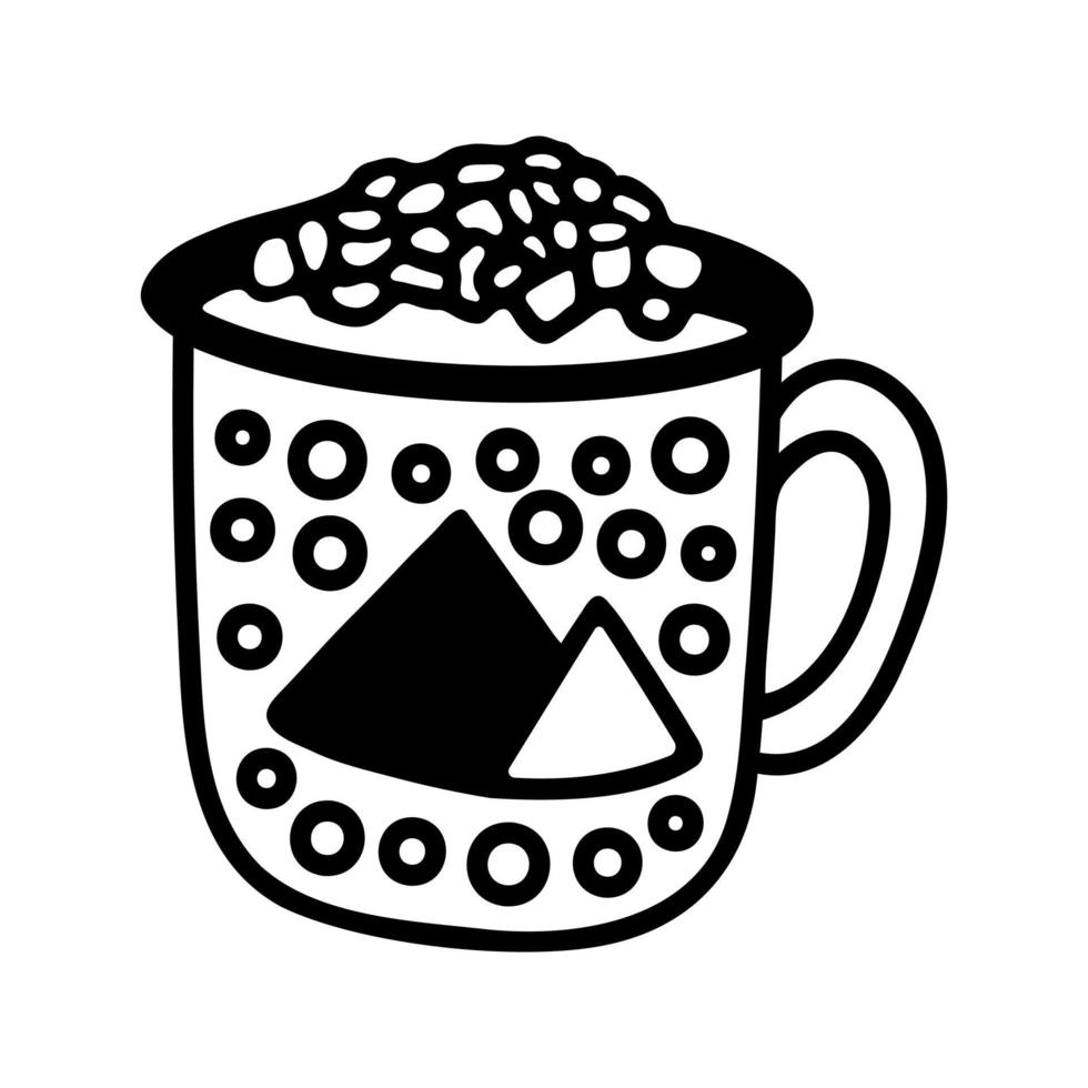 hand dragen vinter- kopp av kakao med marshmallows och grädde. klotter vektor illustration
