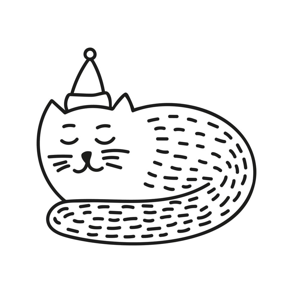 Hand gezeichnet bezaubernd Katze mit Feier Deckel. Gekritzel Vektor Illustration
