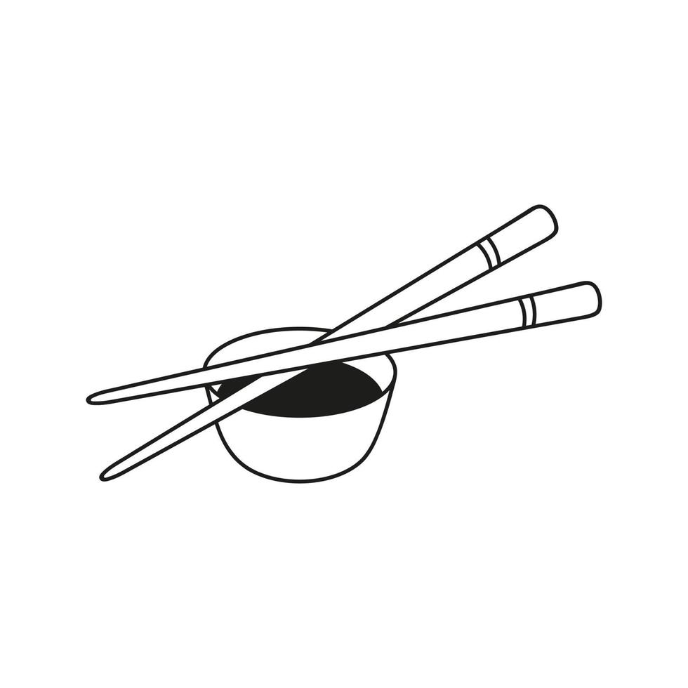 japansk kinesisk pinnar med soja sås i hand dragen klotter stil. asiatisk mat för restauranger meny vektor