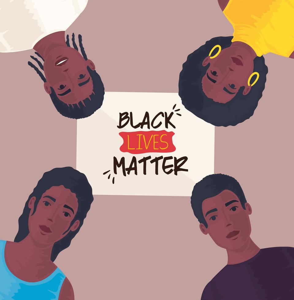 svarta liv betyder banner med unga människor, stoppa rasism koncept vektor