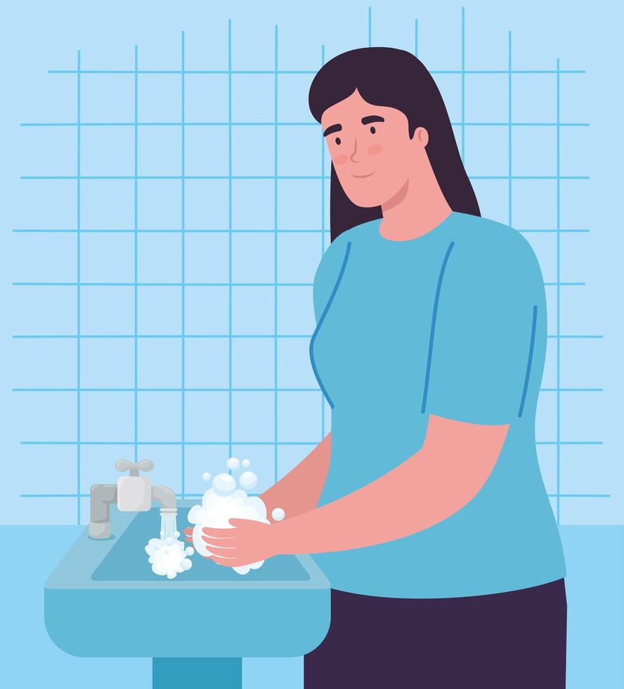 kvinna tvätta händerna vektor