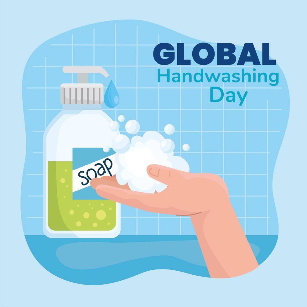 globales Handwasch-Tagesbanner mit Seifenflasche vektor