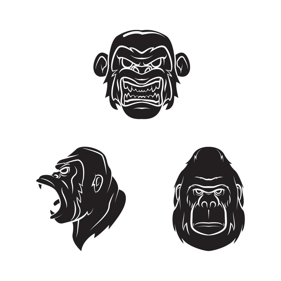 gorilla huvud uppsättning samling tatuering illustration vektor