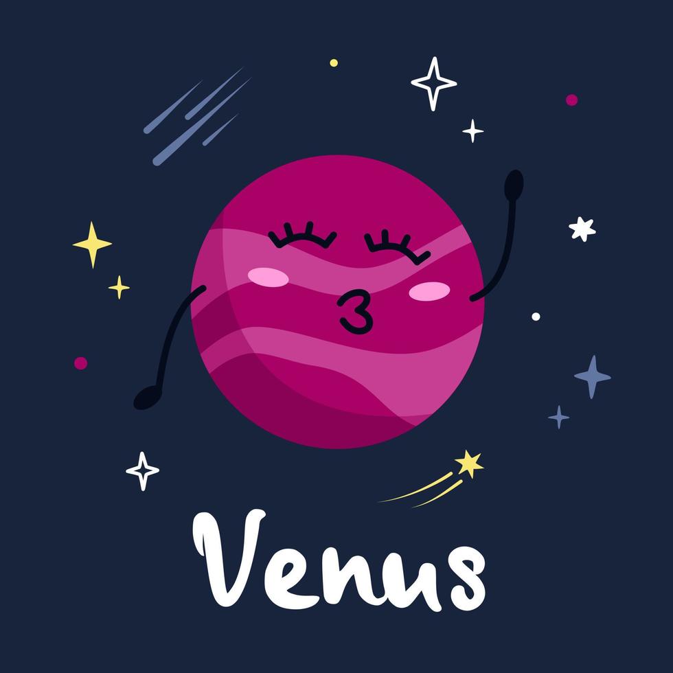 süß Karikatur Planet Charakter Venus mit komisch Gesicht. Poster Solar- System zum Kinder. vektor