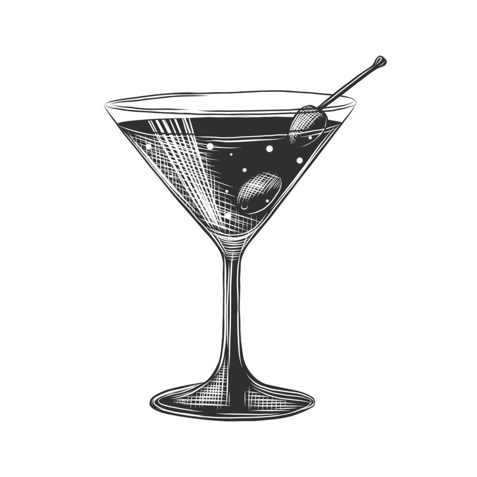 vektor graverat stil Martini alkoholhaltig cocktail illustration för affischer, dekoration, meny och skriva ut. hand dragen skiss av dryck eller dryck. detaljerad teckning isolerat på vit bakgrund.