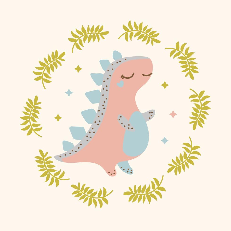 rosa dino hand dragen vektor illustration bebis kläder uppsättning