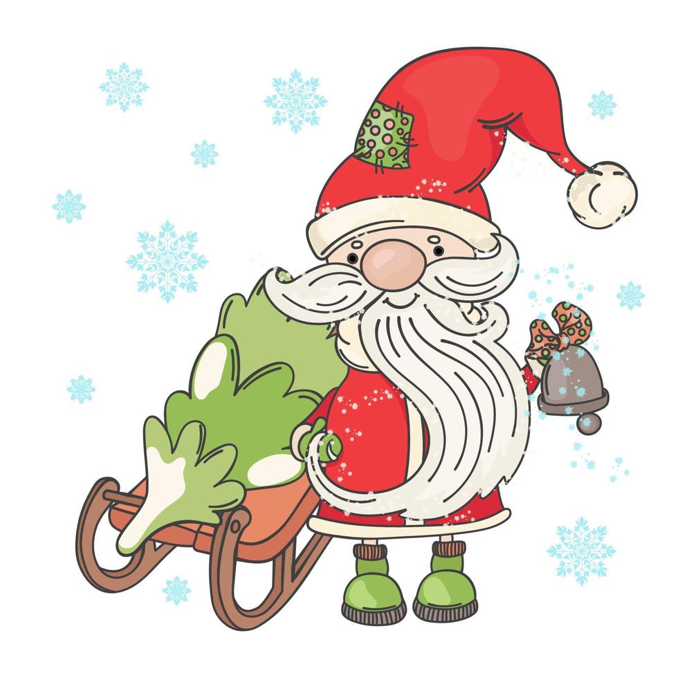 Santa Schlitten fröhlich Weihnachten Karikatur Vektor Illustration einstellen