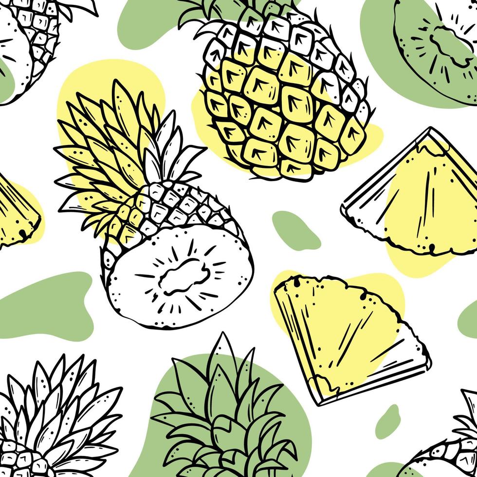 ananas bakgrund utsökt frukt skiss sömlös mönster vektor
