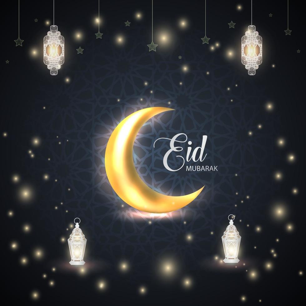 eid ul fitr mubarak islamische feier. Ornament Mondsterne Laterne Hintergrund Design vektor