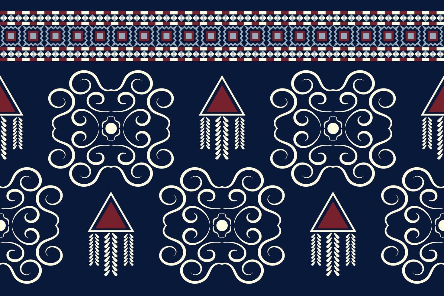 geometrischer stil des ethnischen stoffmusters. Sarong aztekisches ethnisches orientalisches Muster traditioneller dunkler marineblauer Hintergrund. abstrakt, vektor, illustration. Verwendung für Textur, Kleidung, Verpackung, Dekoration, Teppich. vektor