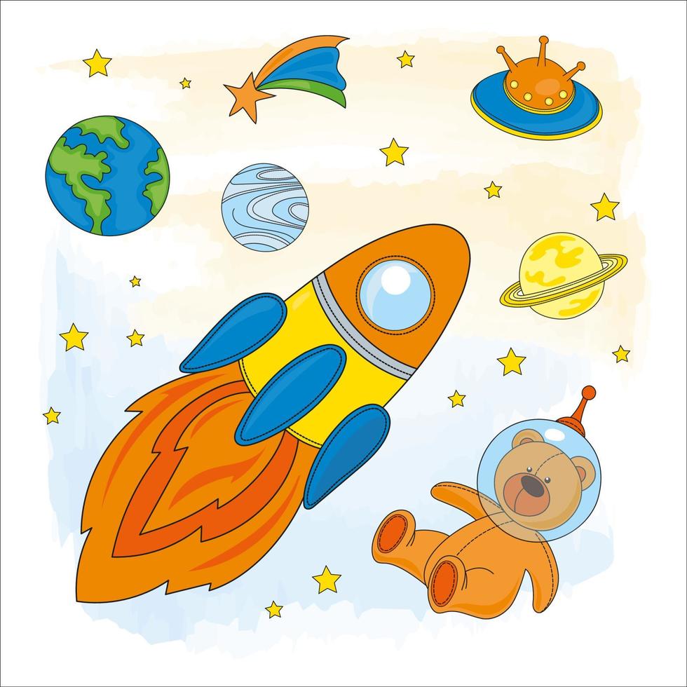 Raum Astronaut Kosmos Karikatur Clip Kunst Vektor Illustration einstellen