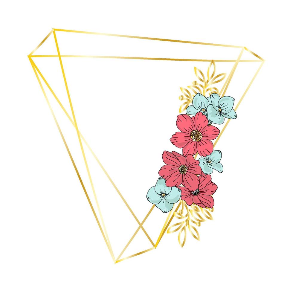 triangel för bröllop blommig gyllene ram vektor illustration uppsättning