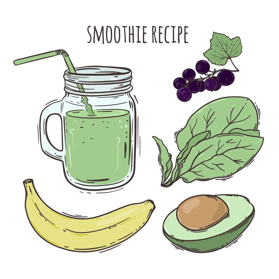 Rezept Smoothie gesund Essen Getränk Vektor Illustration einstellen