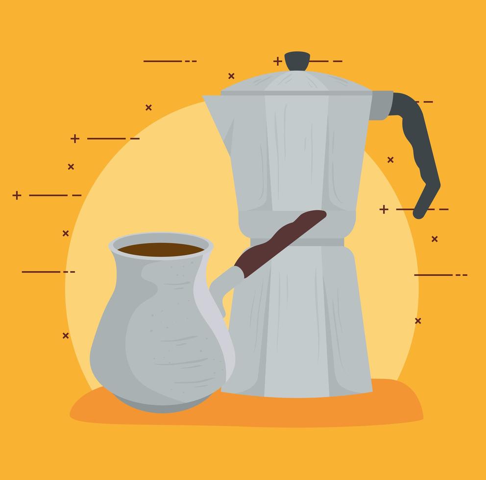 kaffebryggningsmetoder, mokakruka och turkiskt kaffe vektor