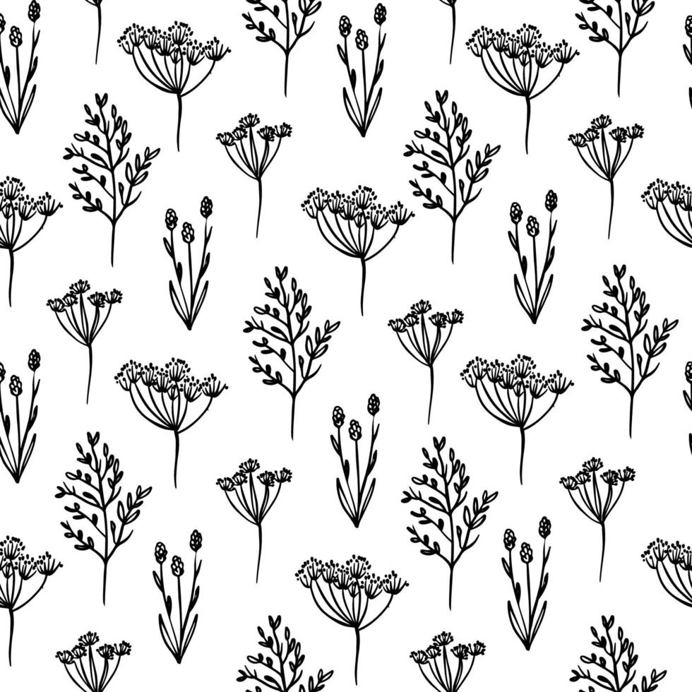 vild blommor svartvit sömlös mönster vektor illustration