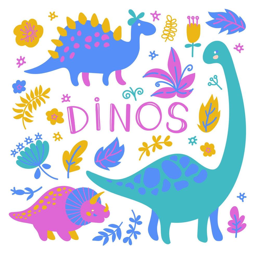 dinosaurier hand dragen tecknad serie vektor illustration samling