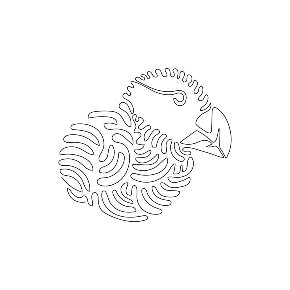 enda ett linje teckning av söt lunnefågel abstrakt konst. kontinuerlig linje dra grafisk design vektor illustration av runt om de näbb, där är en horn hud tallrik för ikon, symbol, logotyp, affisch vägg dekor