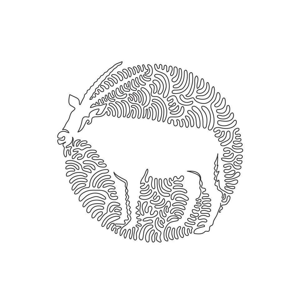 kontinuierlich einer Kurve Linie Zeichnung von bezaubernd Oryx abstrakt Kunst im Kreis. Single Linie editierbar Schlaganfall Vektor Illustration von Oryx mit lange Gerade Hörner zum Logo, Mauer Dekor und Poster drucken Dekor