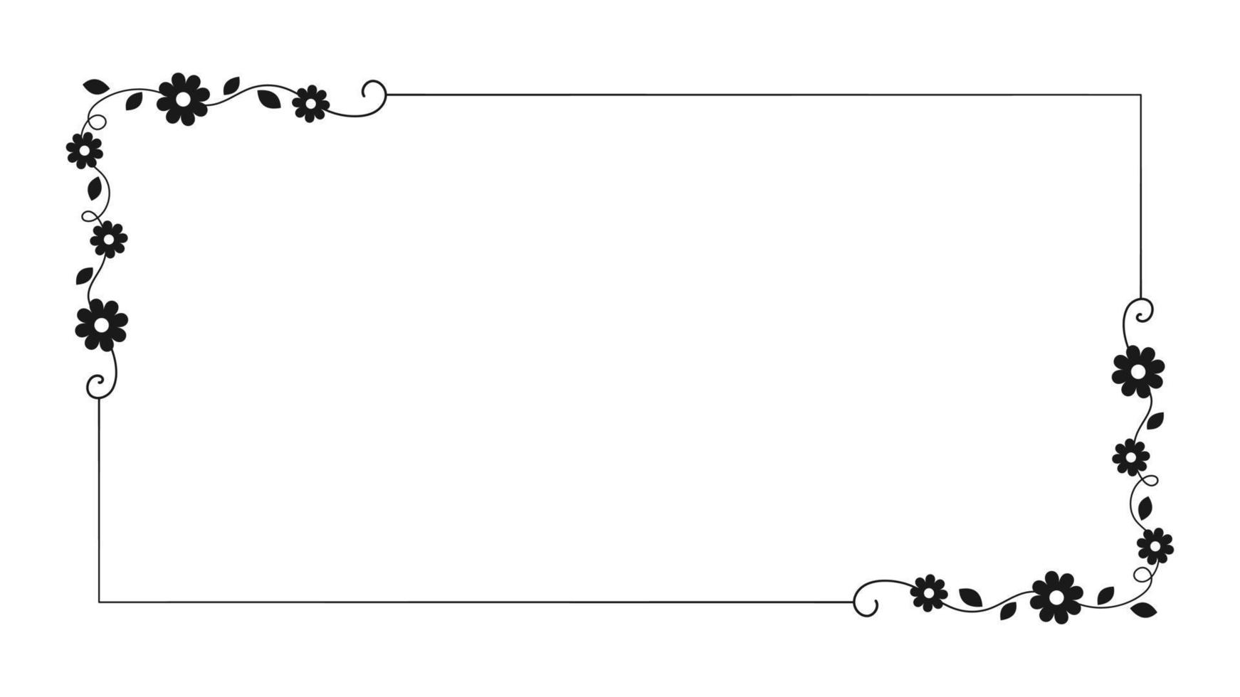 Blumen- Rechteck rahmen. Hand gezeichnet Linie Grenze, Blätter und Blumen, Hochzeit Einladung und Karten, Logo Design und Plakate Vorlage. elegant minimal Stil Blumen- Vektor isoliert