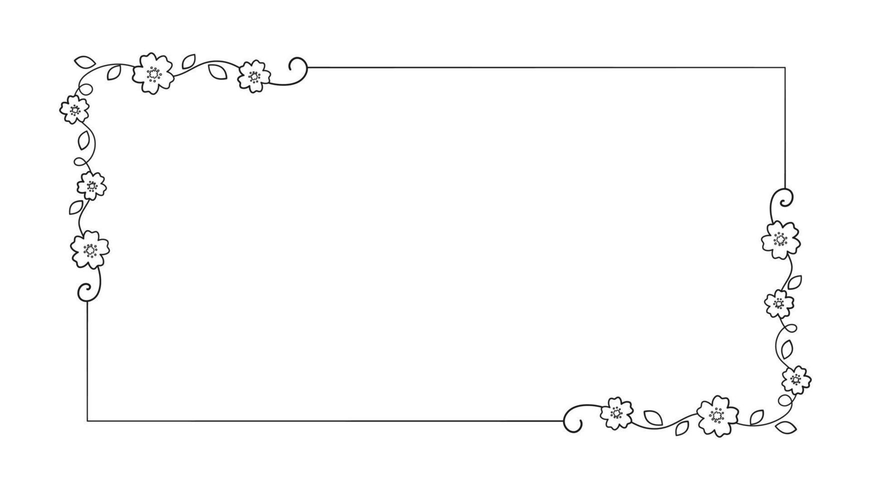 blommig rektangel ram. hand dragen linje gräns, löv och blommor, bröllop inbjudan och kort, logotyp design och posters mall. elegant minimal stil blommig vektor isolerat