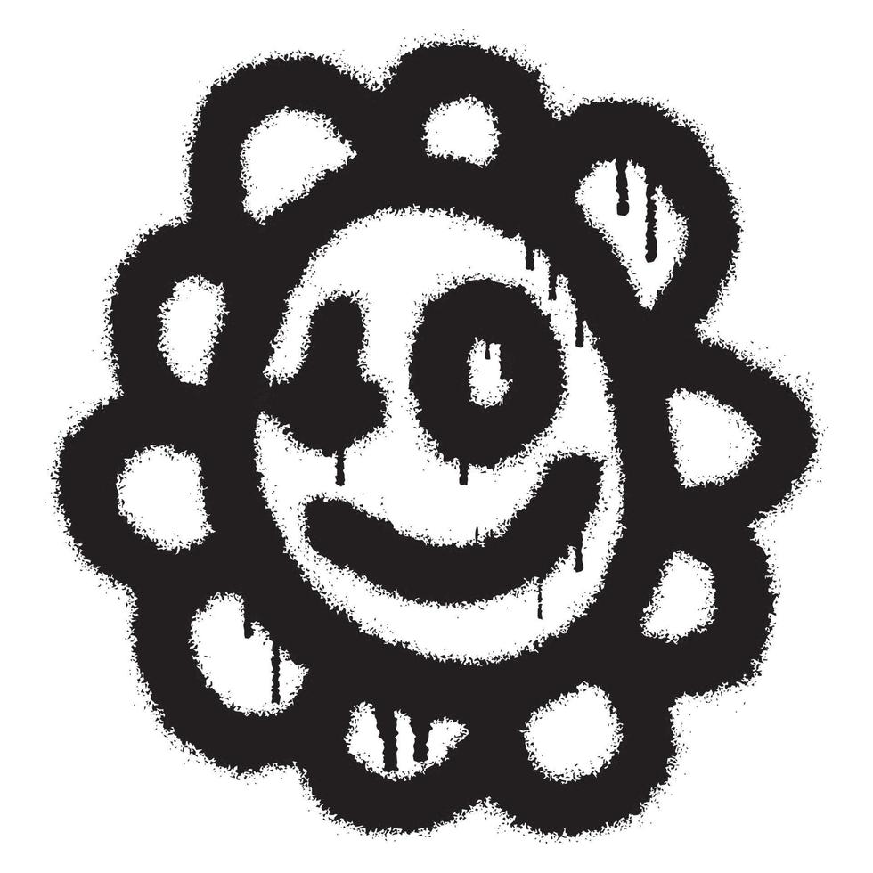 Sonnenblume Emoticon Graffiti mit schwarz sprühen malen. Vektor illlustration