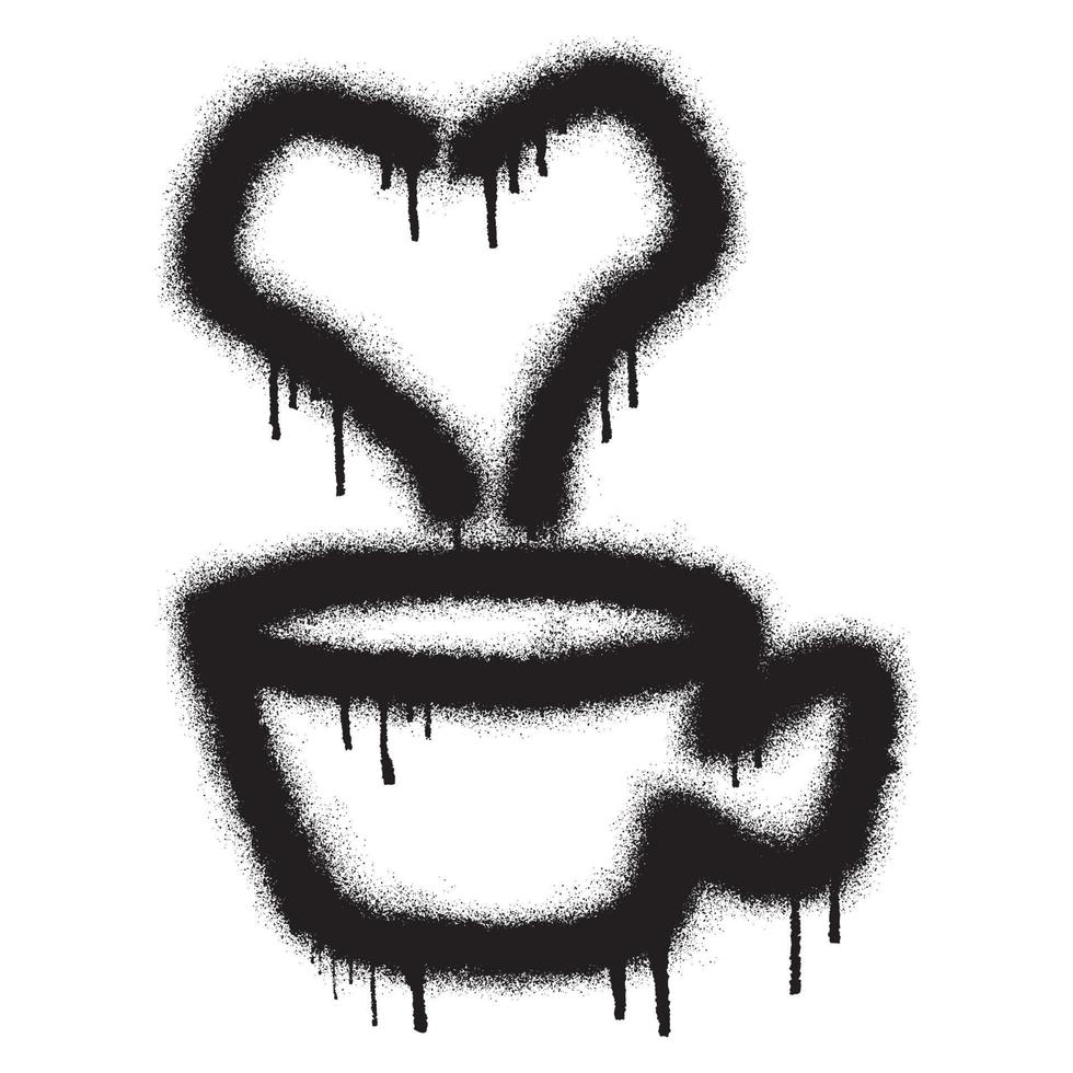 varm kaffe kopp graffiti med ånga hjärta symbol i svart spray måla. vektor illustration