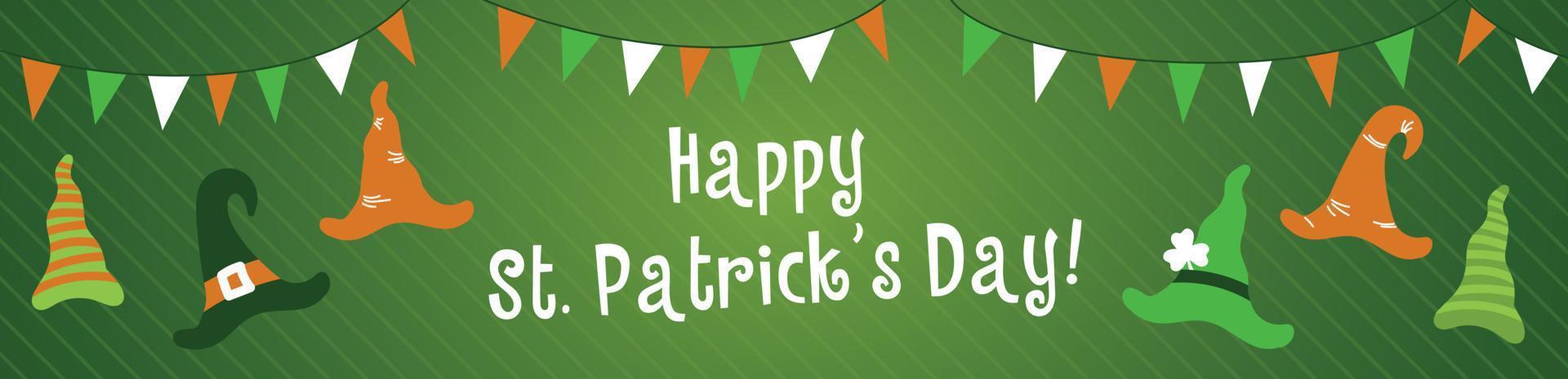 söt caps och pyssling hattar under flaggor med färger av de irländsk flagga för fira st Patricks dag vektor