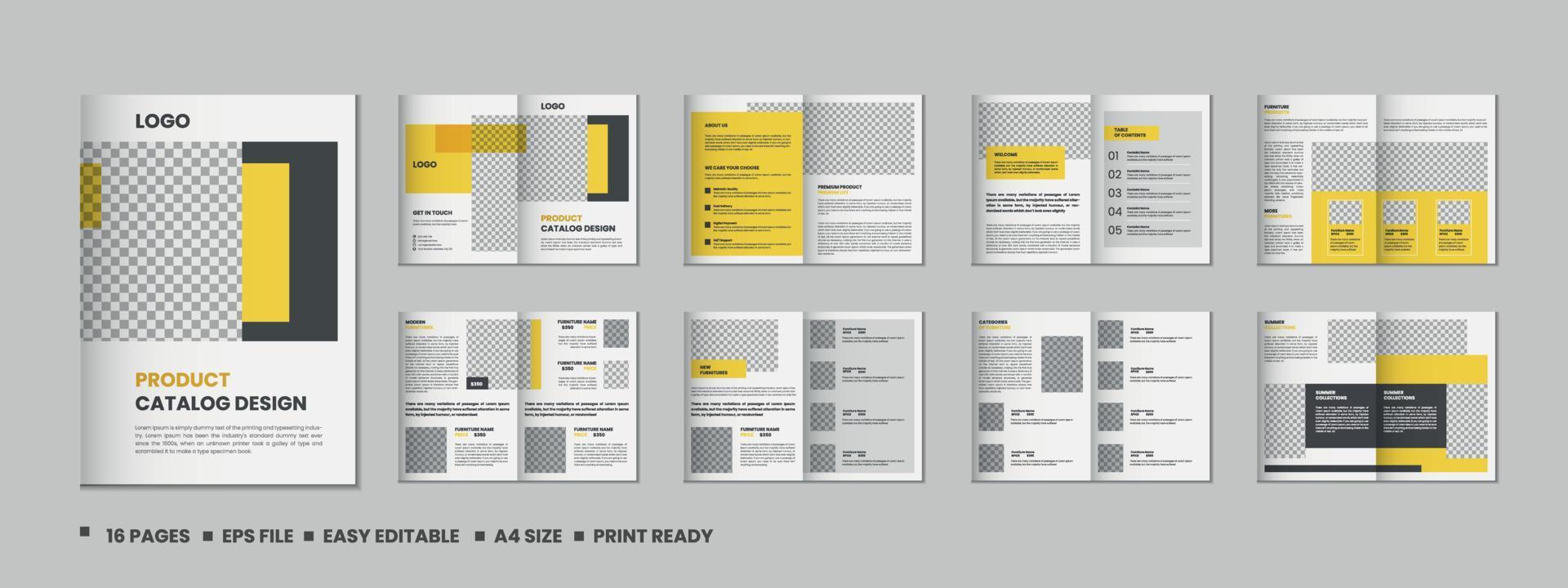 16 sidor produkt katalog, företag profil, förslag, portfölj, tidskrift, årlig Rapportera, a4 storlek mall design vektor