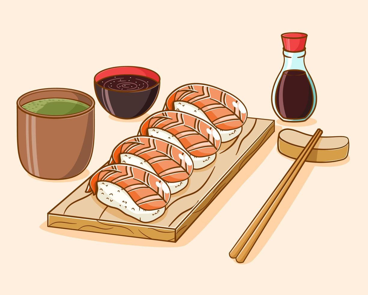 Hand gezeichnet Sushi Karikatur Illustration vektor