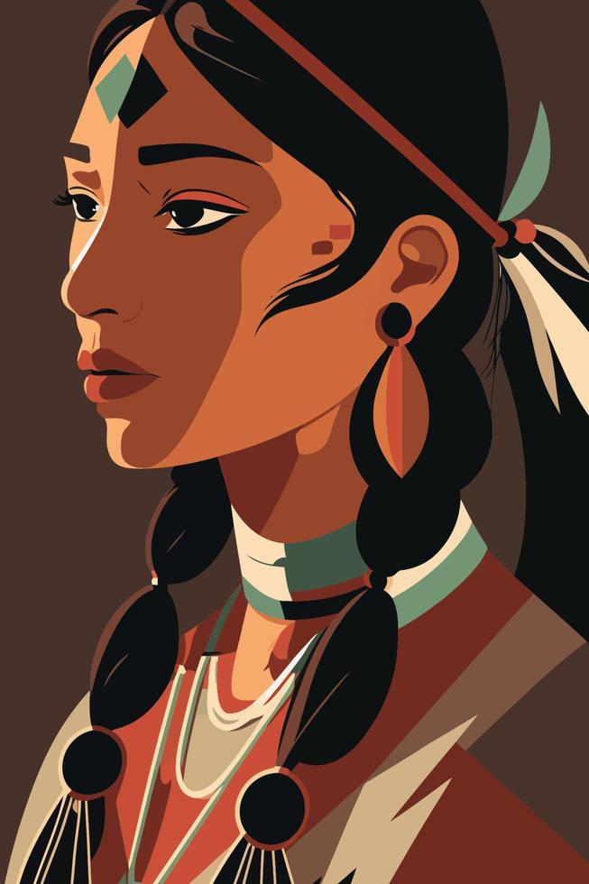 einheimisch amerikanisch indisch Frau mit Gefieder im Profil, Vektor Illustration