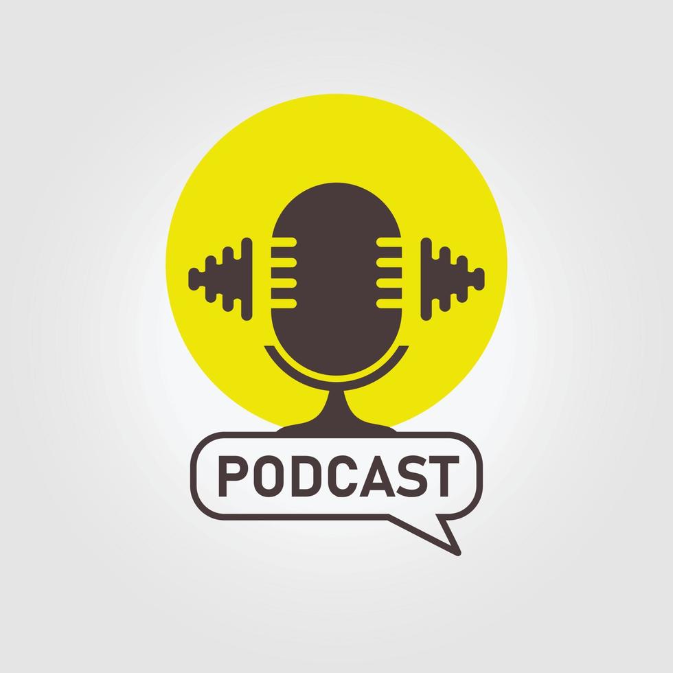 Podcast Logo Symbol Design Vektor Illustration, Mikrofon mit Klang Welle
