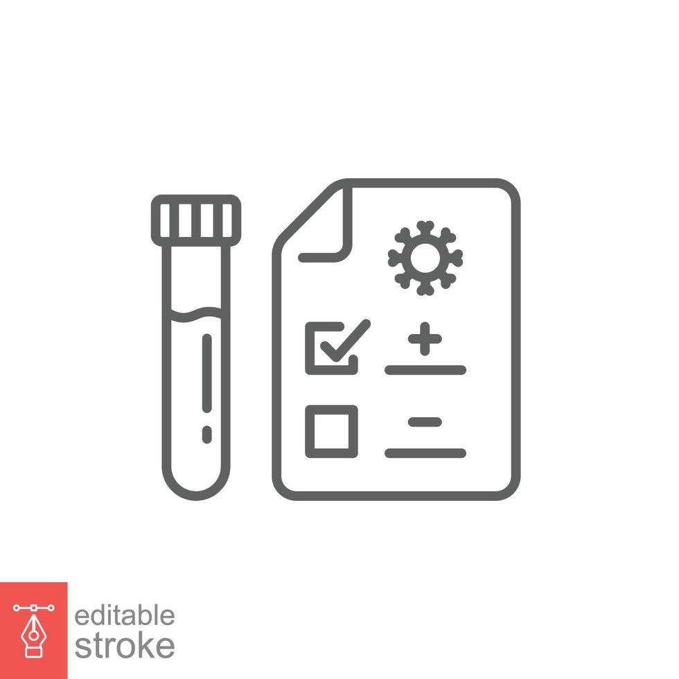 covid testa linje ikon. enkel översikt stil. positiv korona virus resultat, negativ, snabb, plasma, forskning, medicinsk begrepp. vektor illustration isolerat på vit bakgrund. redigerbar stroke eps 10.