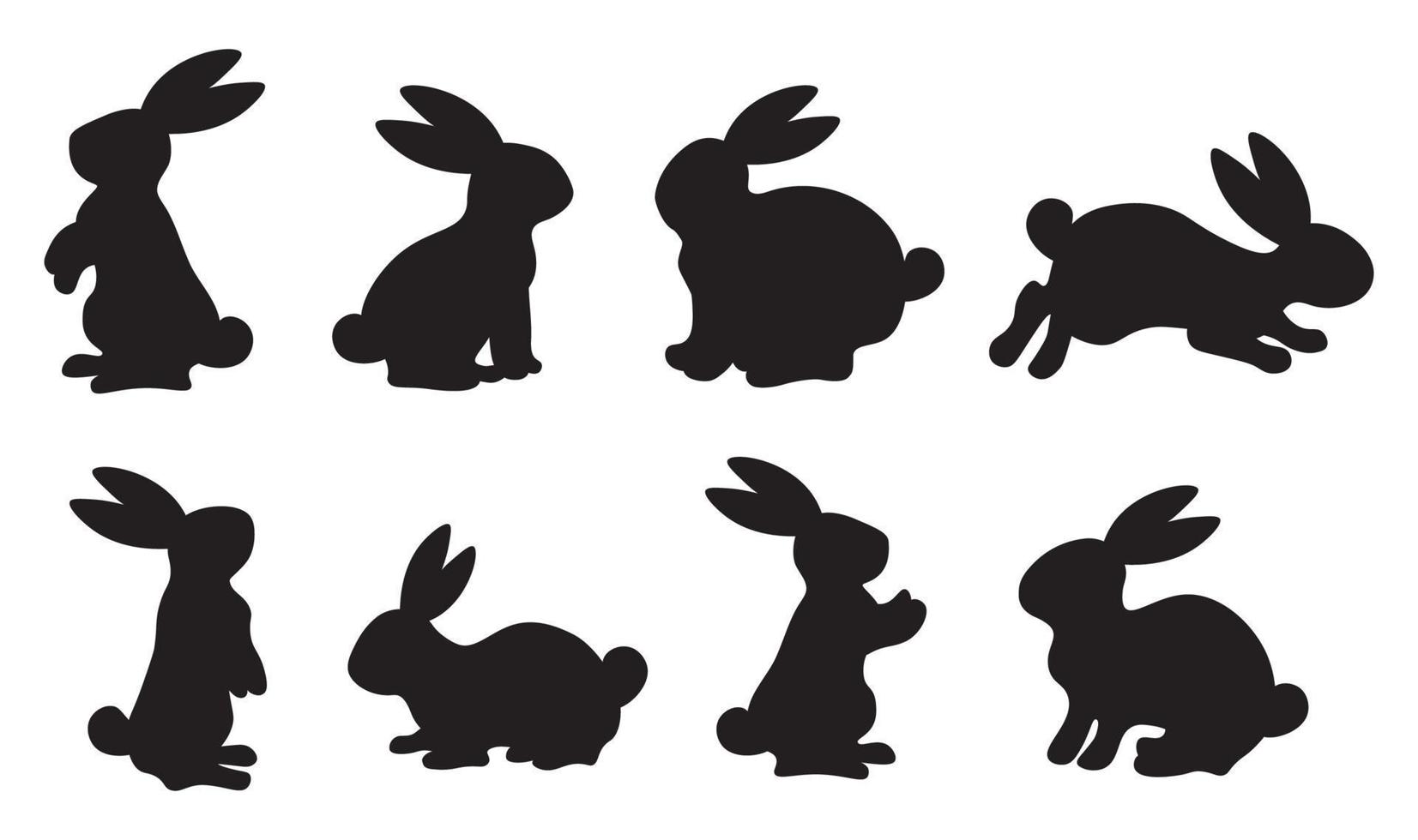 süß Hase Silhouette. schwarz Hase Silhouette im anders Posen. Vektor Illustration isoliert auf Weiß.