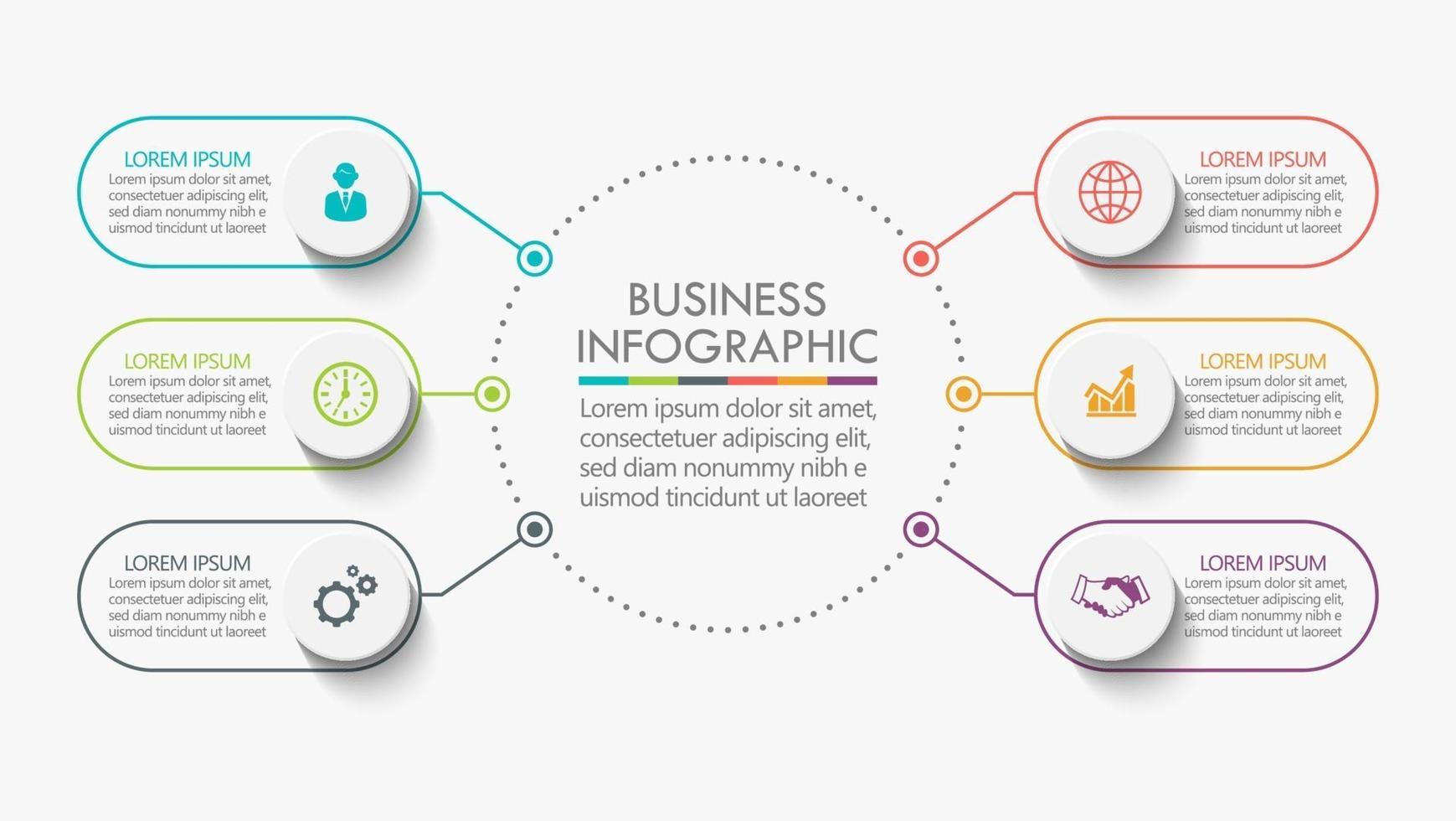 Infografik Kreis dünne Linie Design-Vorlage mit 6 Optionen vektor