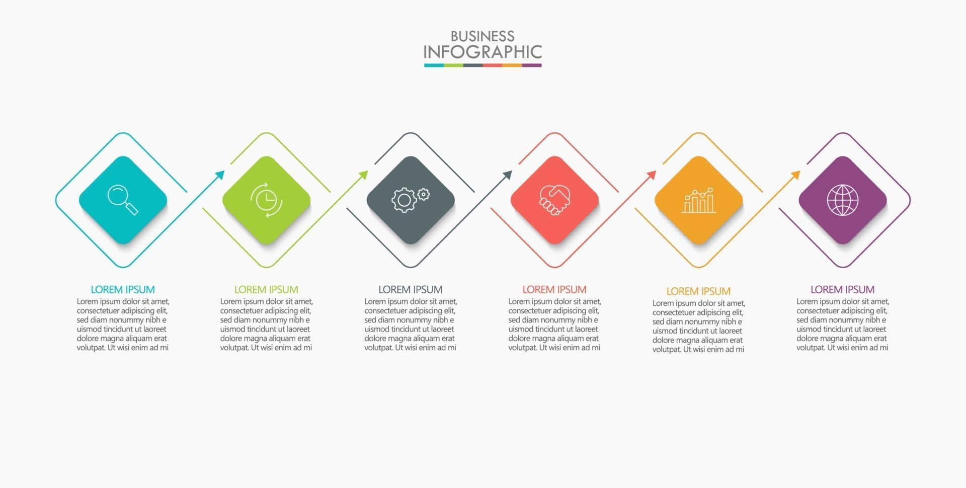 quadratische Form dünne Linie Infografik Vorlage mit 6 Optionen vektor