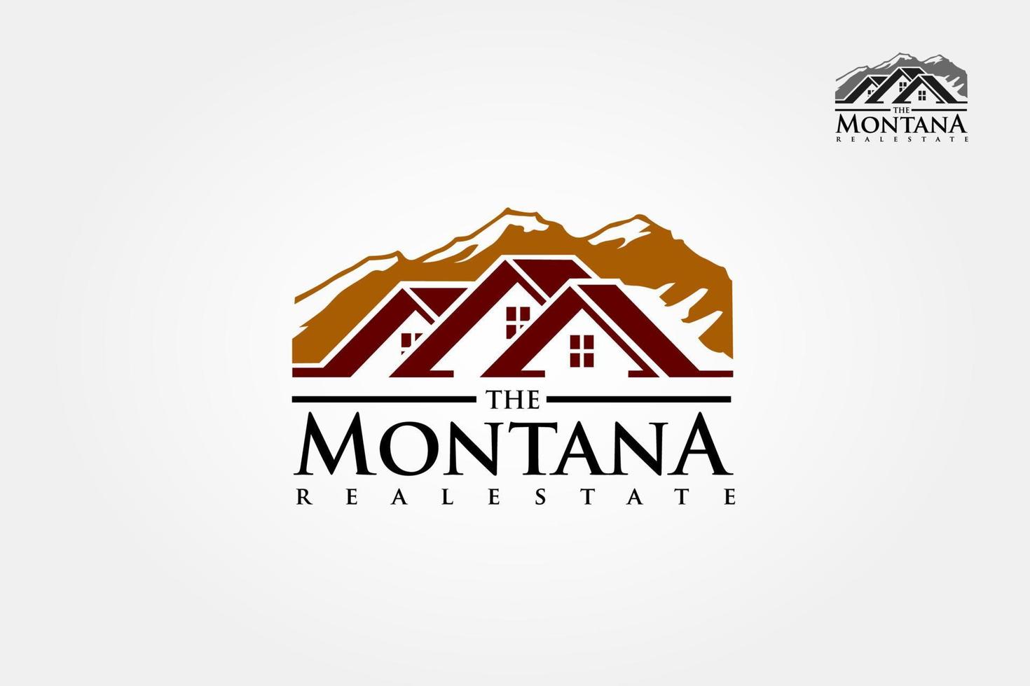 de montana verklig egendom vektor logotyp mall. logotyp för de tillflykt i de bergen eller en verklig egendom byrå specialiserar sig i stuga avräkningar. fast egendom konstruktion arkitektur symbol.