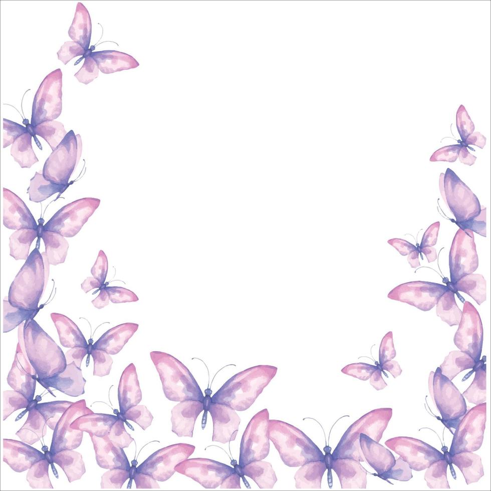 Aquarell Illustration mit zart Schmetterlinge sind Rosa, lila fliegend im das Strom vektor