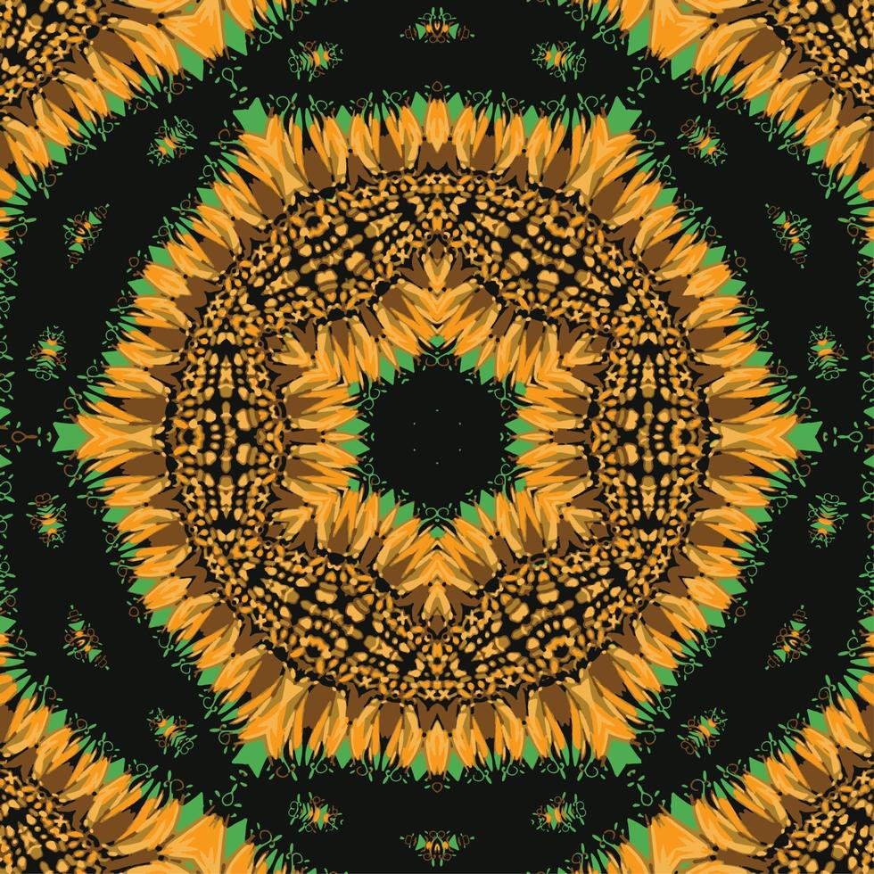 blommig abstrakt mandala stil bakgrund design i gul, grön och svart Färg vektor