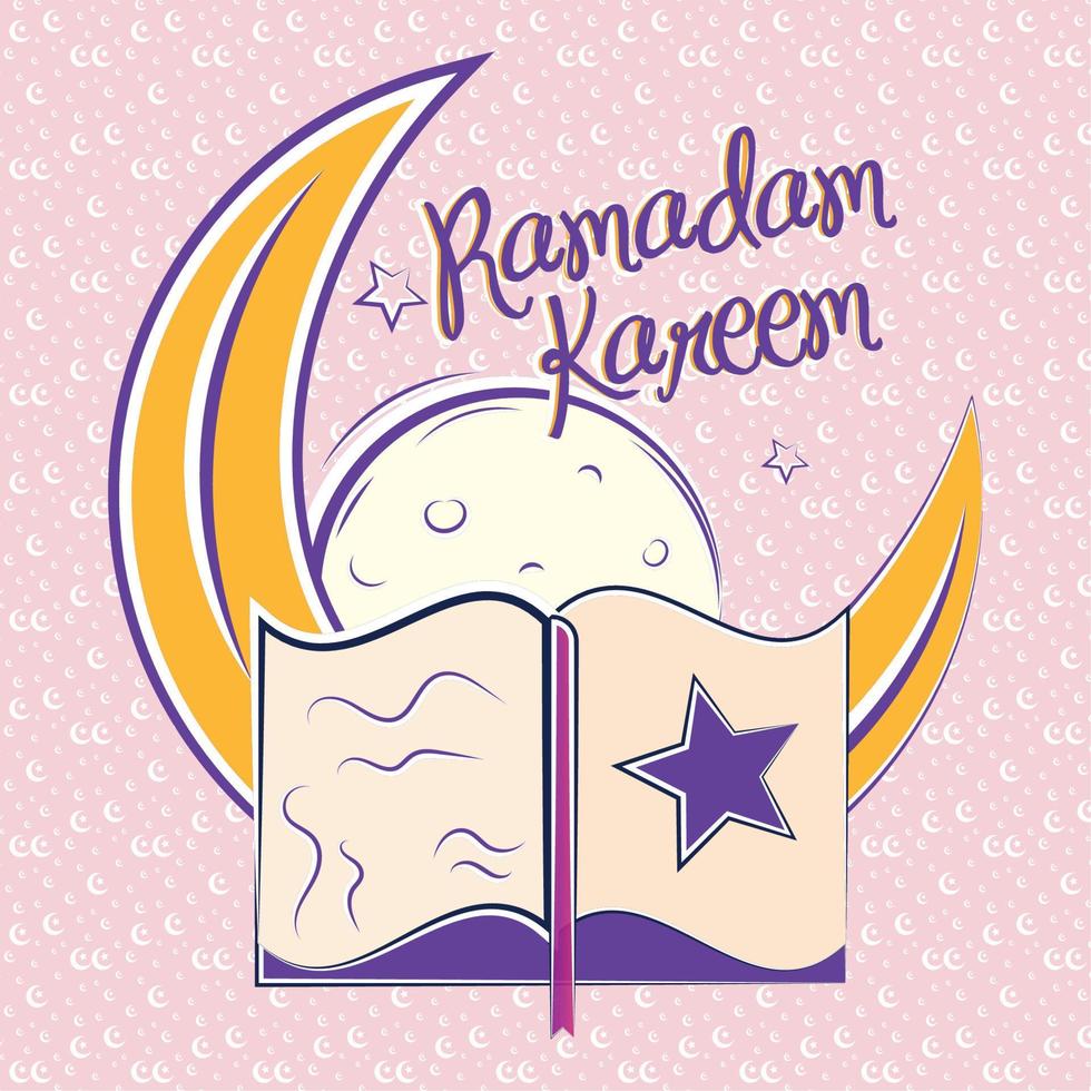 farbig Ramadan kareem Poster mit Koran und Mond Skizzen Vektor Illustration