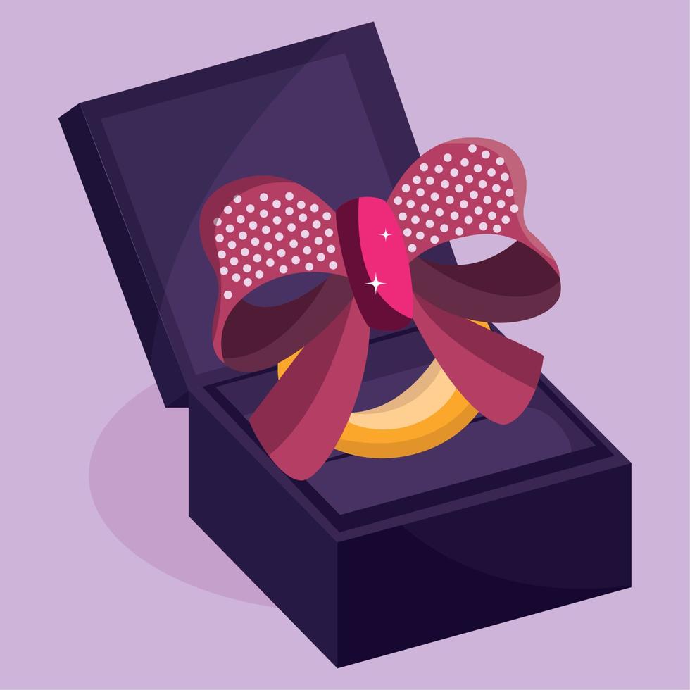 isoliert farbig Ring Symbol mit Edelstein auf Geschenk Box Vektor Illustration