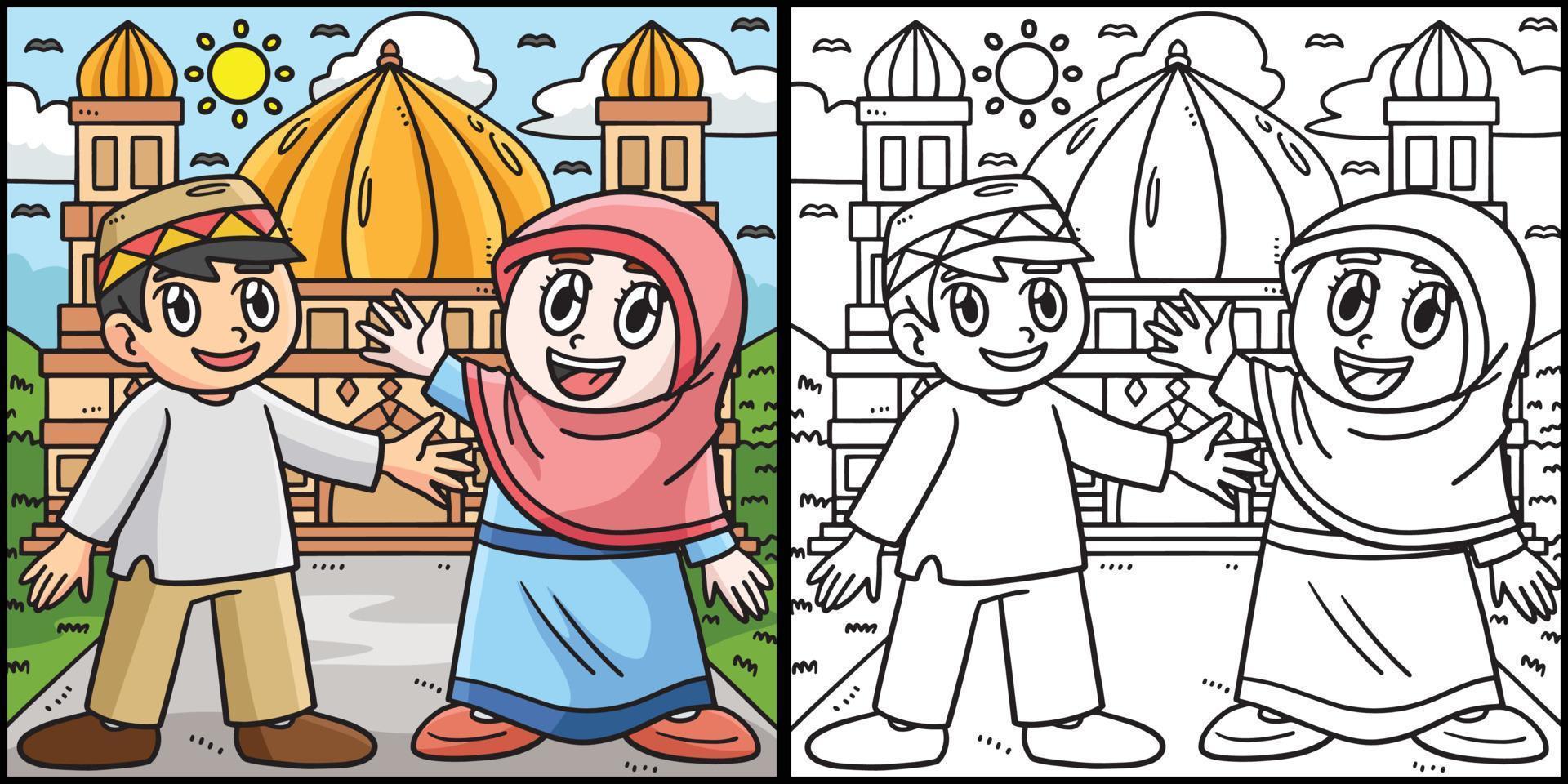 Ramadan glücklich Muslim Kinder Färbung Illustration vektor